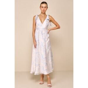 Lulus Breathtaking Charm Blush And Blue Floral Tie-strap Maxi Dress Pink